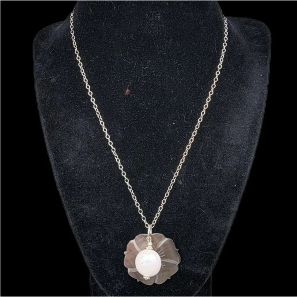 Sterling silver necklace faux Pearl Shell 18” necklace